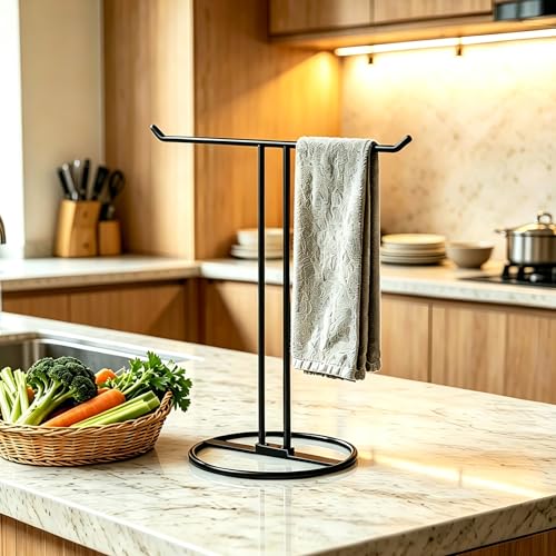 GTK Freestanding Black Towel Holder Stand - Stainless Steel Rack for Bathroom & Kitchen