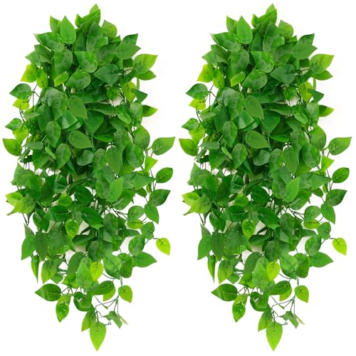 2pcs Artificial Pothos Vines - Waterproof Fake Hanging Plants for Indoor/Outdoor Decor