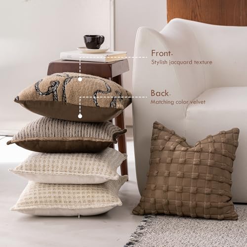 DWR 18x18 Throw Pillow Covers, 3D Sculpted Knot Grid with Velvet Back (Set of 2)