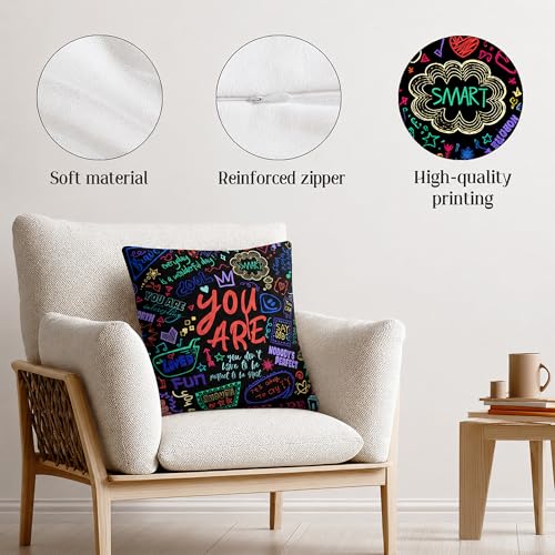 Kids Classroom Pillow Covers Set of 2, 18x18 Inches - Black