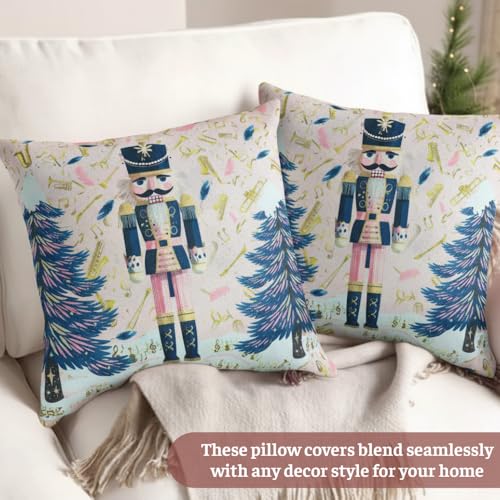 TSIMPLE Nutcracker Pillow Cover 18x18 Inch Christmas Throw Pillowcase with Linen & Polyester