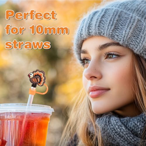 Thanksgiving Turkey Straw Covers - 4 Pack Silicone Caps for Stanley 30 & 40 Oz