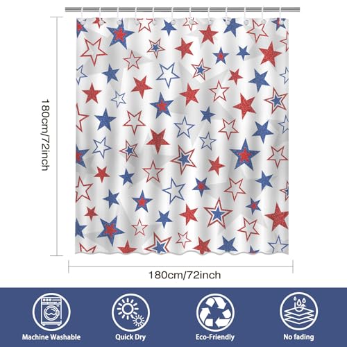 Mocsicka 4th of July Stars Shower Curtain - Patriotic 72x72 Inch