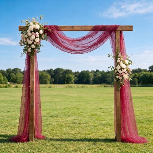 3-Pack Pearl Burgundy Gauze Table Runners 28x120 Inches Home Decor