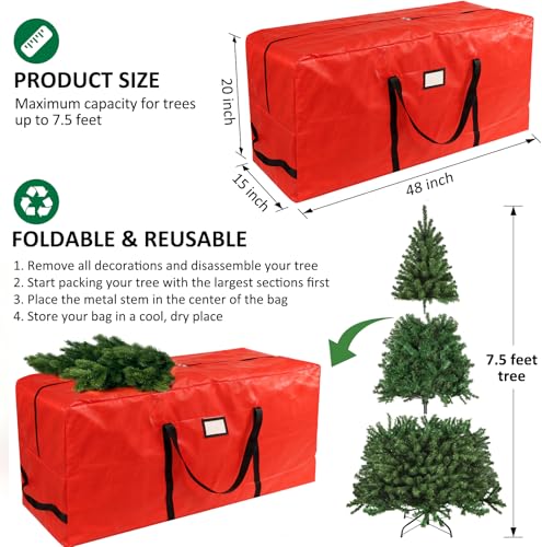 7.5 ft Christmas Tree Storage Bag - Heavy-Duty Waterproof Red Tote