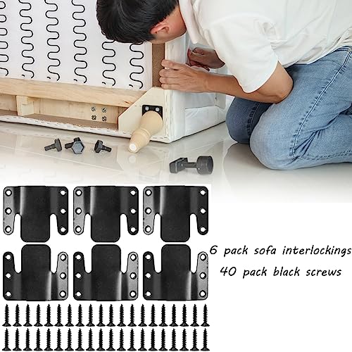 Universal Sofa Interlocking Brackets 6 Pack - Furniture Connectors with Screws