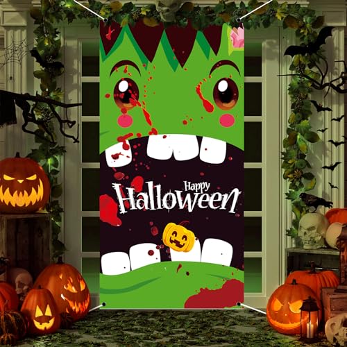 Halloween Door Cover Banner 71x35 Scary Fabric Photo Backdrop