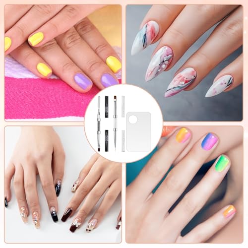 Macuezu 2 PCS Builder Gel Brushes with Palette Double Ended Nail Art Kit