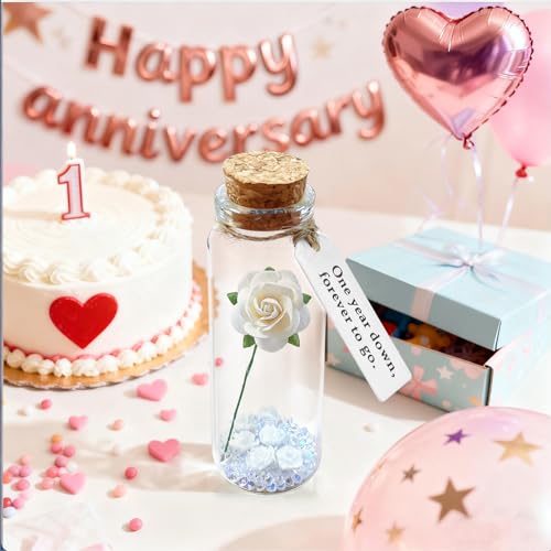 Handmade Paper Rose in Glass Bottle - 1 Year Anniversary Gift