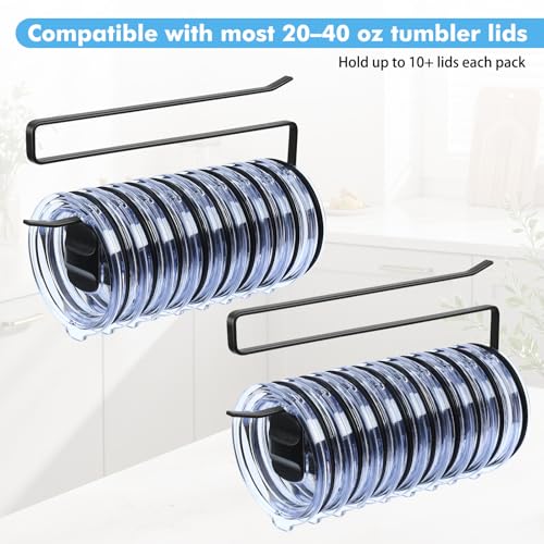 Heavy Duty Iron Tumbler Lid Organizer 2 Pack - Under Cabinet Space Saver for 20-40 oz Lids