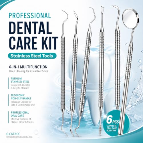 CATACC PRO 6-Piece Stainless Steel Dental Pick & Tartar Remover Kit