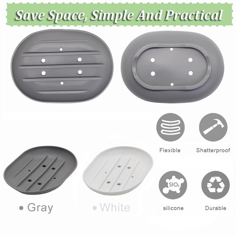 Silicone Soap Dish 2-Pack - Non-Slip Drainage Bathroom & Kitchen Holder