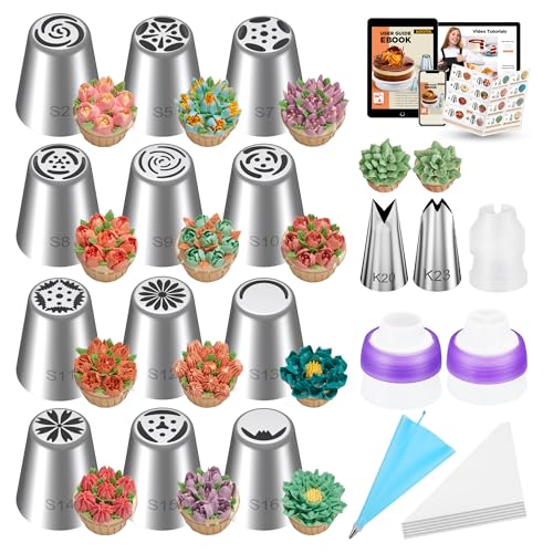 Kootek 48-Piece Cake Decorating Kit with Russian Piping Tips and Bags