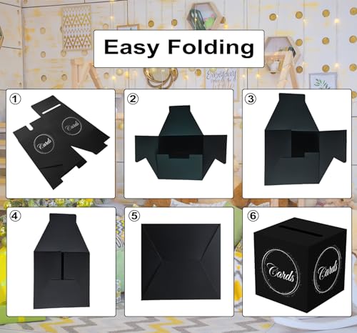 Elegant Black Silver Card Box with Gold Foil Design - 8.7"
