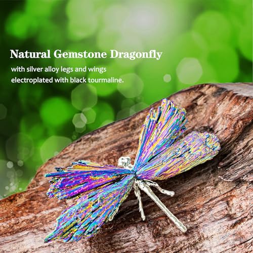 Small Dragonfly Statue with Natural Tourmaline Wings - Colorful Silver