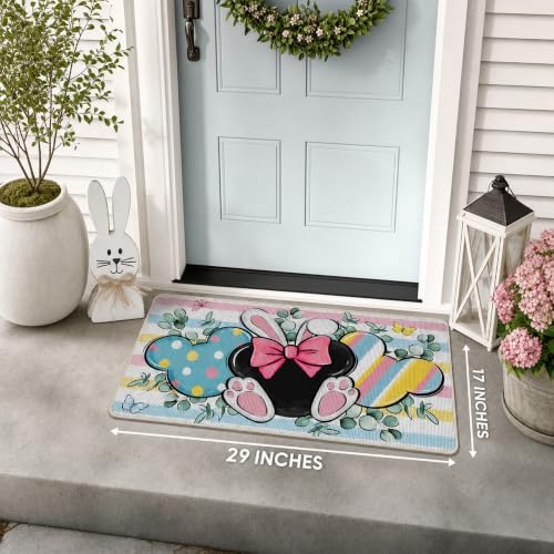 Easter Bunny Front Door Mat, 17x29 Inch Non-Slip Decorative Entryway Rug