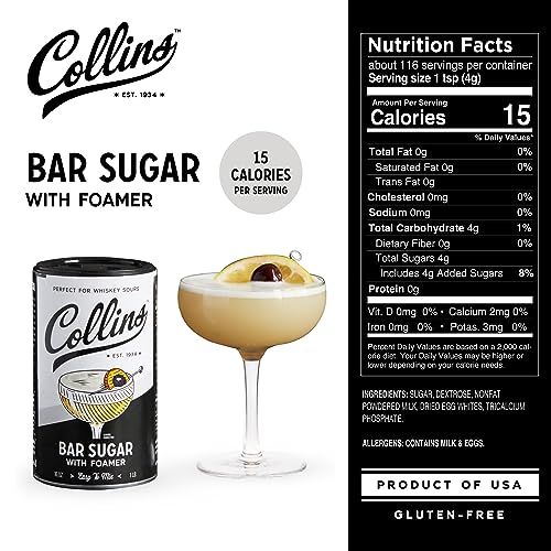 Collins Bar Sugar with Foamer - Cocktail Foam Maker for Classic Eggwhite-Style Drinks, 16oz