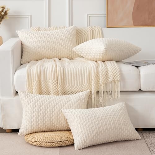 UGASA Soft Corduroy Throw Pillow Cover, 12x20 Inch Boho Striped Oblong Case