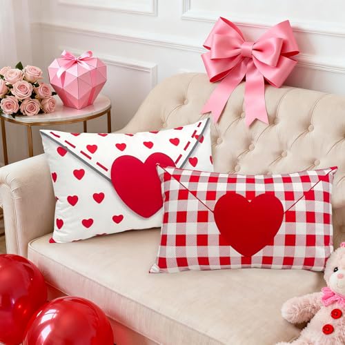 Valentine's Day Pillow Covers Set - Heart Envelope Design, 12x20