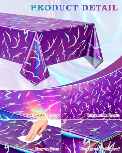 2-Pack Purple Holographic Tablecloths - 54x108" Music Theme