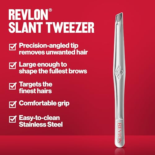 Revlon Slant Tip Tweezers - Stainless Steel Precision Eyebrow Tweezer