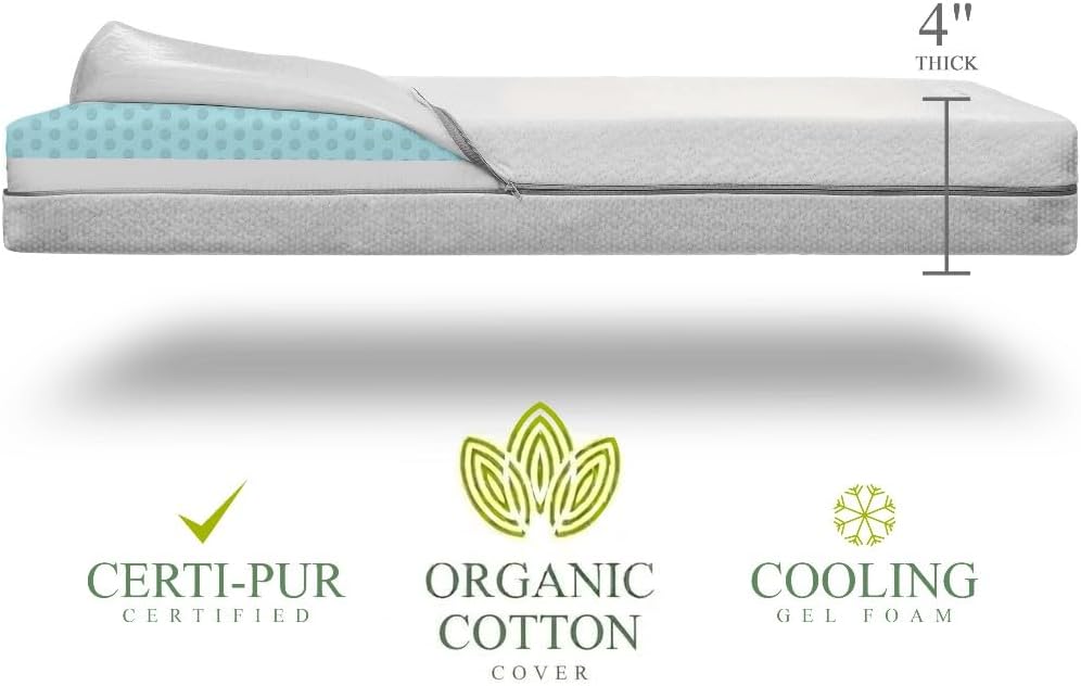 Organic Cotton 2-Sided Crib Mattress - Waterproof Washable Protector & Ventilated Foam | 52x27.5x4”