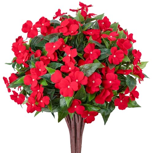 5 Pcs UV Resistant Artificial Impatiens Flowers for Outdoors