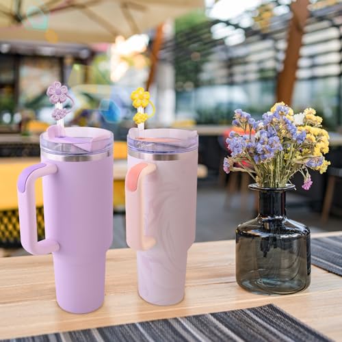 4 Pcs Cherry Blossom Straw Topper for Stanley Cup Accessories,Silicone straw topper for Stanley 30&40 Oz Tumbler,Reusable Flower straw cover fits perfectly with all types of 10mm/0.4in