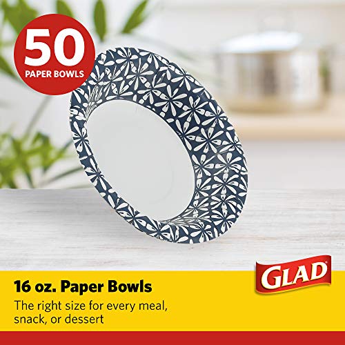 Glad 16 Oz Blue Mosaic Disposable Paper Bowls - 50 Count