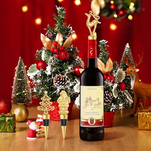 12Pcs Christmas Wine Bottle Stopper Set with Santa Deer Tree Xmas Party Favors