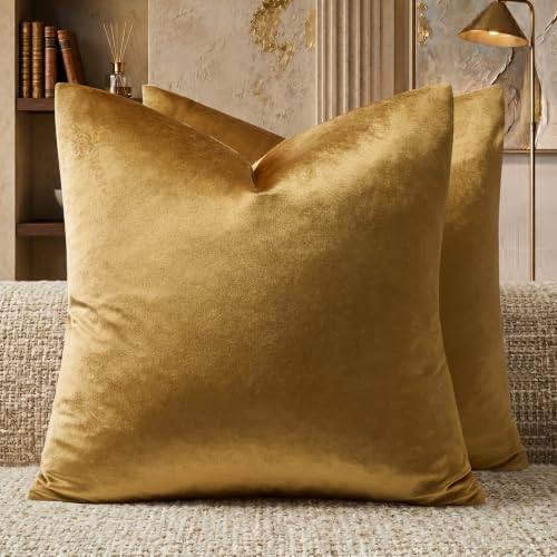 GIGIZAZA Golden Velvet Pillow Covers 18x18 - Pack of 2 Decorative Cushions