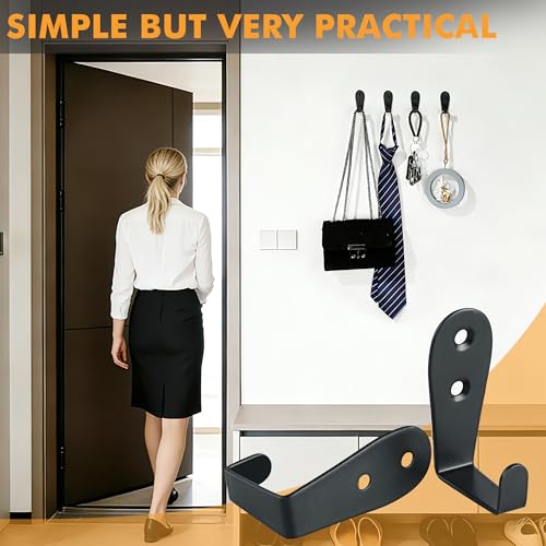 Alise L-Shape Matte Black Stainless Steel Robe & Towel Hooks - 10 Pack