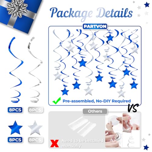 2026 Graduation Hanging Swirls - 32 Pack Blue & Silver Decor