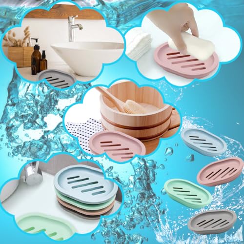 ELANE 4-Piece Soap Dish Set with Drainage - Grey, Blue, Green, Pink