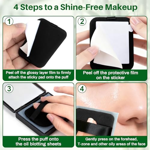 RAQEHO 200 Bamboo Charcoal Oil Blotting Sheets with Mirror and Puff