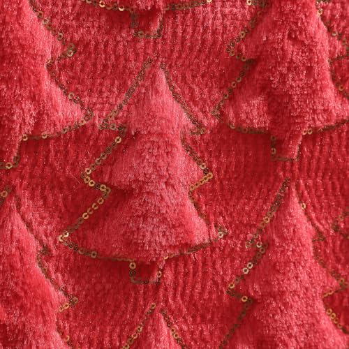 Christmas Quilted Plush Table Runner Red 13x37 Inches with Sequin Tree Design