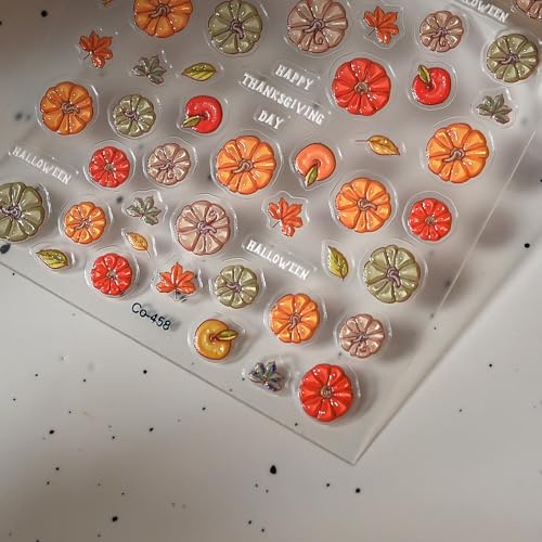 Quezadyl 5D Fall Maple Leaf & Pumpkin Nail Art Stickers (2 Sheets)