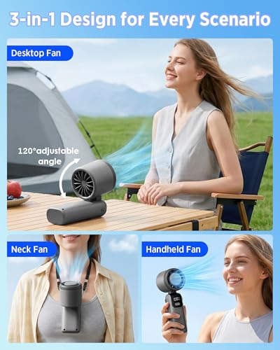 COZOME Dark Portable Handheld Fan, 100 Speeds Mini Fan with LED Display, 12H Cooling & 3000mAh Battery
