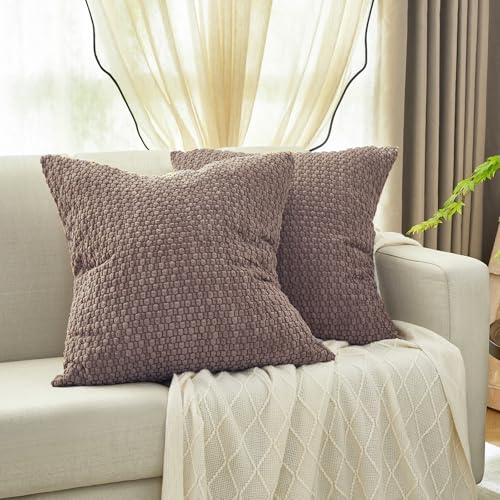 Corduroy Throw Pillow Covers 18x18 - Pack of 2, Bohemian Decor