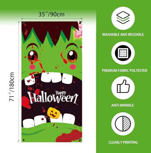 Halloween Door Cover Banner 71x35 Scary Fabric Photo Backdrop
