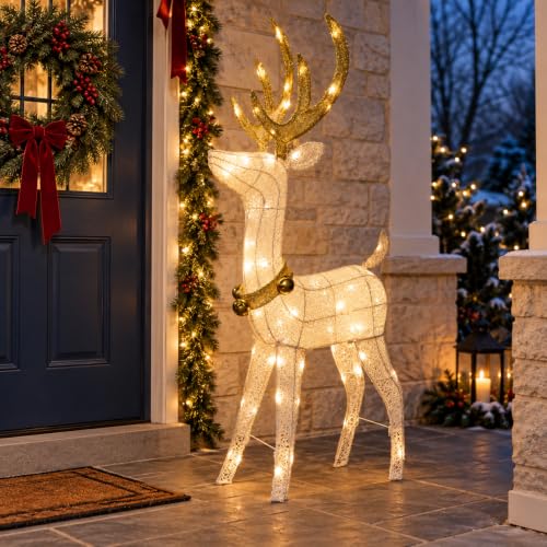48-Inch Lighted Outdoor Christmas Reindeer Decoration with LED Lights