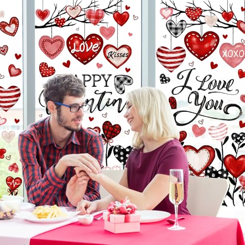 Valentine's Day Window Clings Stickers - 6 Sheets Oil Painting Heart Decals