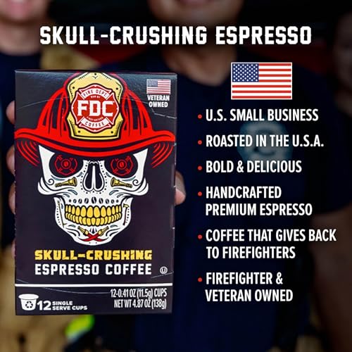 Fire Department Coffee Skull Crushing Espresso K-Cup Pods 12-Count Pack of 2 - Bold Dark Roast, Veteran-Owned Support