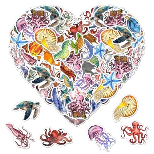 50 Pcs Cute Ocean Animal Stickers - Waterproof Vinyl Decals for Laptops & Water Bottles