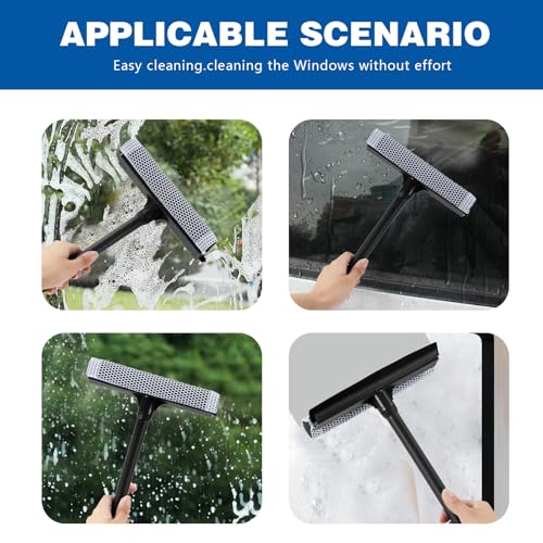 Bryquelin 2-in-1 Window Squeegee with Sponge and 15.9" Stainless Handle