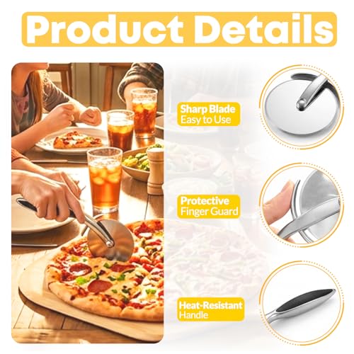 RUENVUE Black Stainless Steel Pizza Cutter Wheel with Finger Guard, Kitchen Slicer
