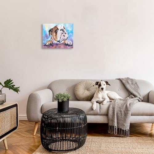 Stupell Industries English Bulldog Dog Pet Animal Watercolor Painting Canvas Wall Art, 16x20, Design by Artist George Dyachenko