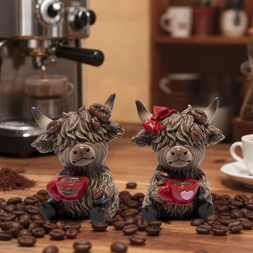 Christmas Highland Cow Coffee Resin Figurines - Farmhouse Holiday Decor