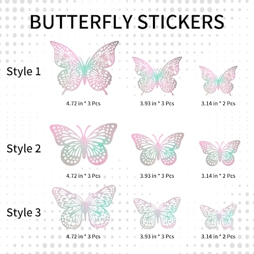 24 PCS 3D Butterfly Wall Decor - Pink Room & Party Decorations