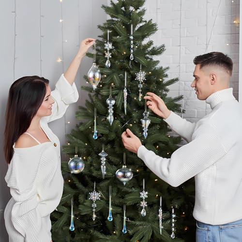 Iridescent Christmas Crystal Ornaments Set - 50 Pcs Holiday Tree Decorations